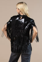 Load image into Gallery viewer, Black Sequin Poncho Top
