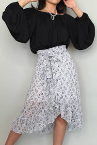 Floral Print Midi Wrap Skirt