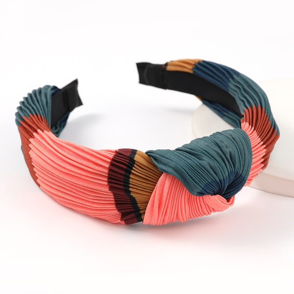 Striped Pleat Fabric Headband - Pink