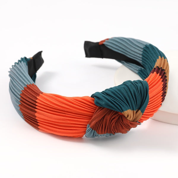 Striped Pleat Fabric Headband - Orange