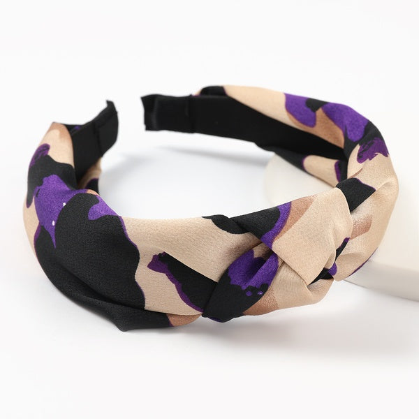 Printed Knotted Headband - Purple