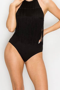 Black Fringed Bodysuit