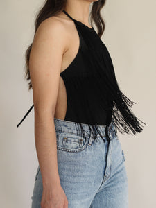 Black Fringed Bodysuit